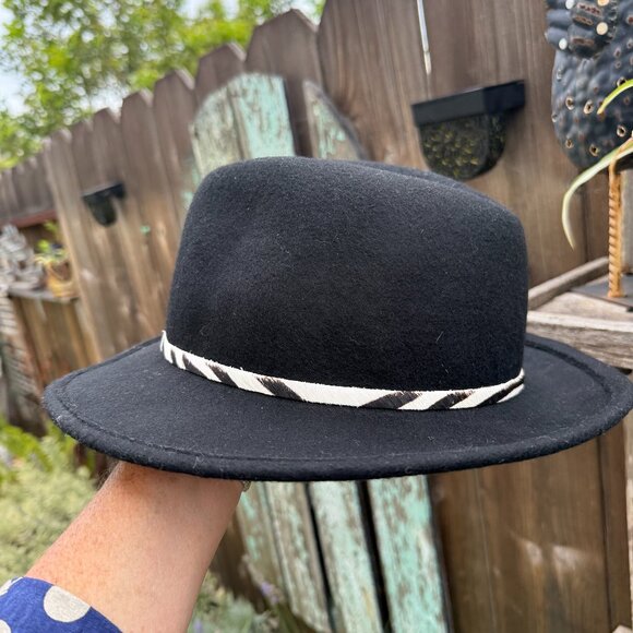 Black Wool Fedora Hat Zebra Band Hat Attack New York - Picture 1 of 8